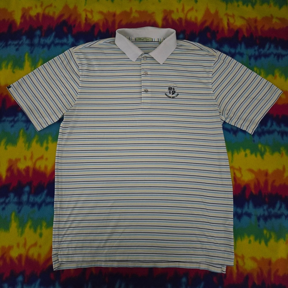 Vintage Straight Down Mens Large Lakeside Golf Club Striped Polo Shirt